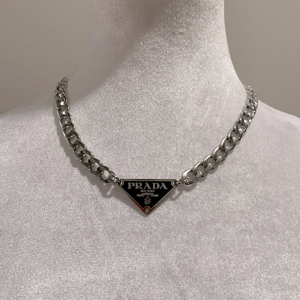 Prada Silver Chain with Logo Emblem
